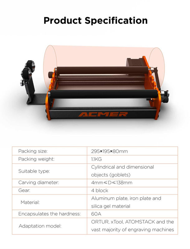 Acmer M2 Laser Engraver Rotary Roller Y Axis Rotary 360° Roller Laser Graveur