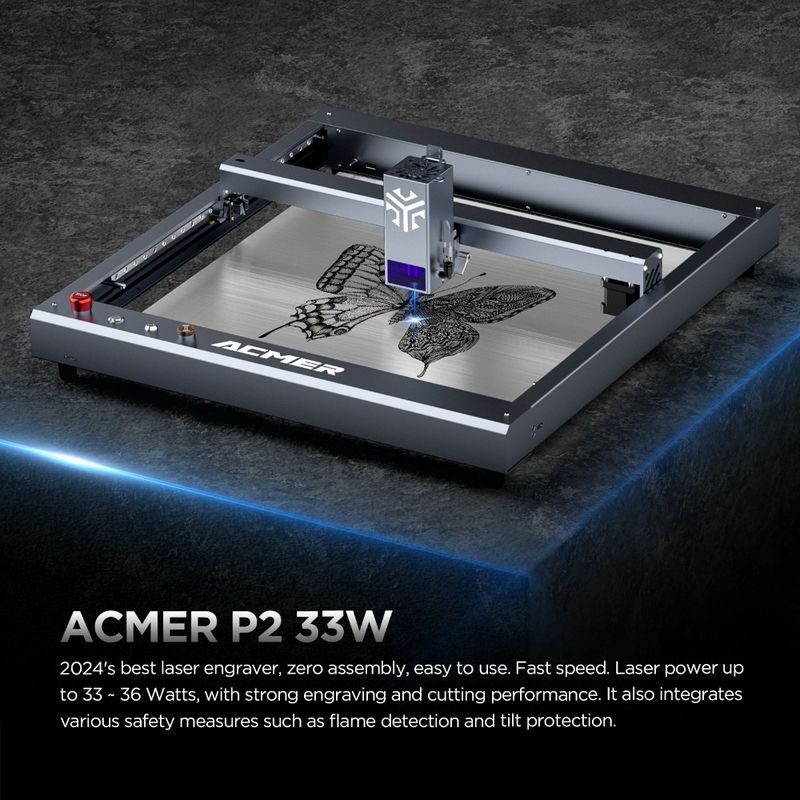 ACMER P2 33W Laser Engraver Cutting Machine, Wood Desktop Laser Engraver And Cutter Alta velocità 30000mm/min