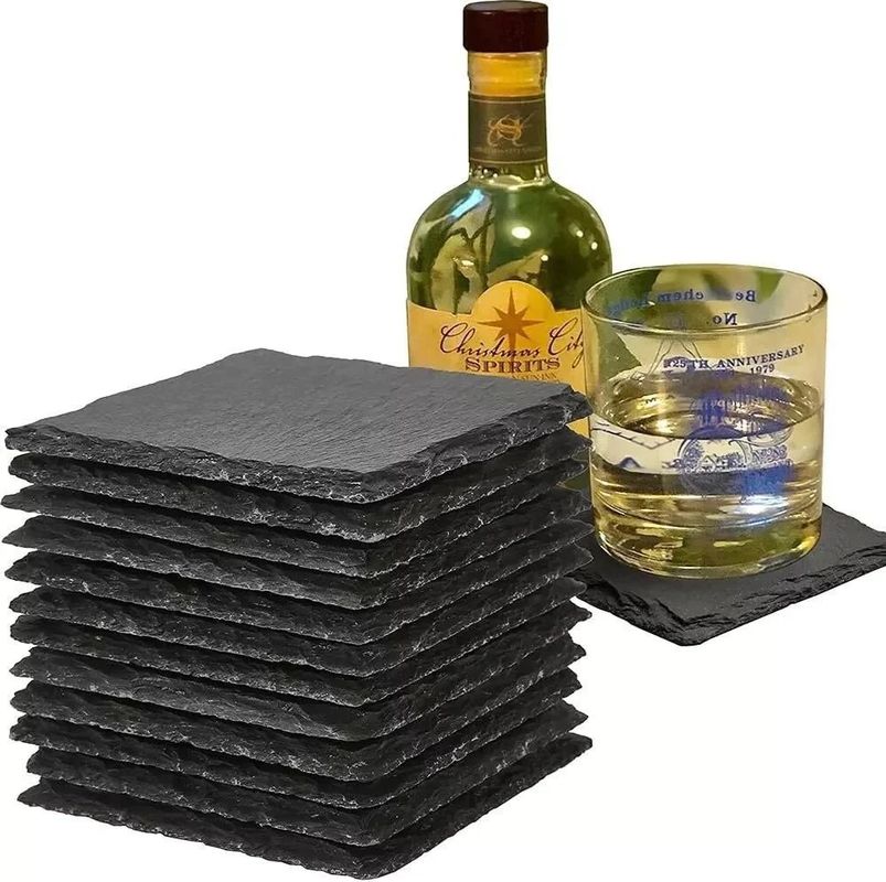 Slate Stone Drink Coasters Black Natural Edge Slate Stone Plate Per Bar E Casa