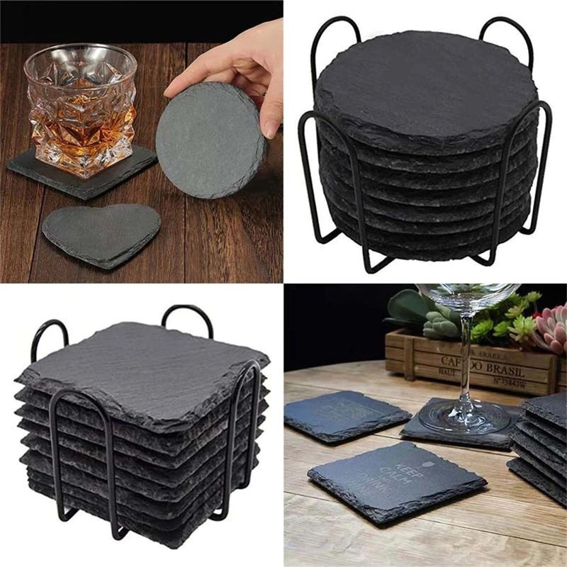 Slate Stone Drink Coasters Black Natural Edge Slate Stone Plate Per Bar E Casa