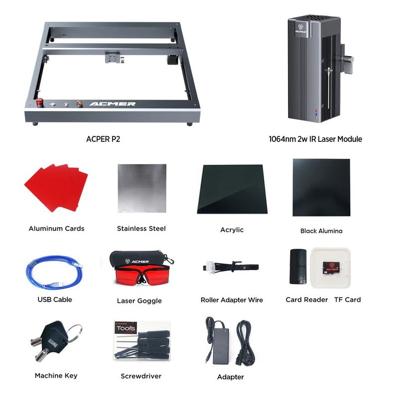 ACMER P2 IR 2w Fiber Laser Engraver per incisione metallica Certificato FCC/CE/RoHS/FDA