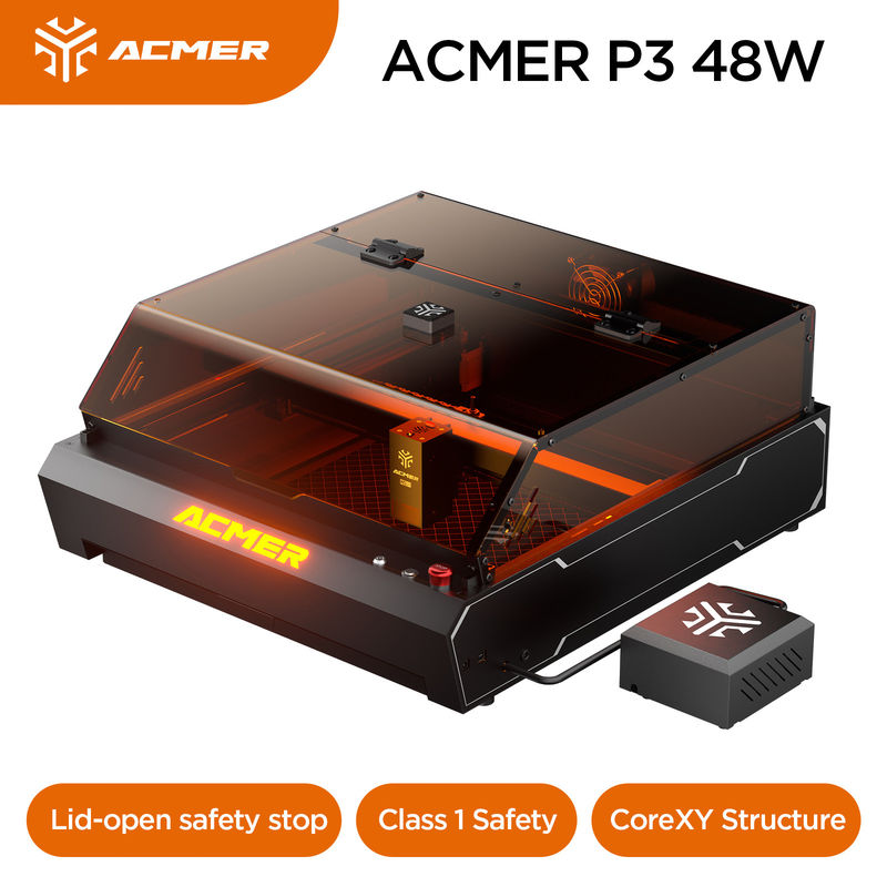 ACMER P3 48W Laser Engraver, 0.01mm Precision Diode Laser Cutter per legno metallo e alcuni acrilico opaco scuro