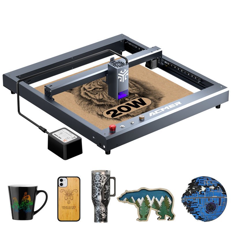 ACMER P2-20W Laser Engraver Machine For Tumblers, 130W Laser Cutting Machine Con Protezione del Tasto di Arresto di Emergenza
