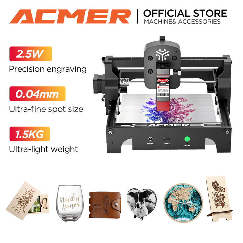 ACMER S1 Mini Portable Laser Engraver Machine 0.04*0.04mm Dimensione del punto per legno in acciaio inossidabile