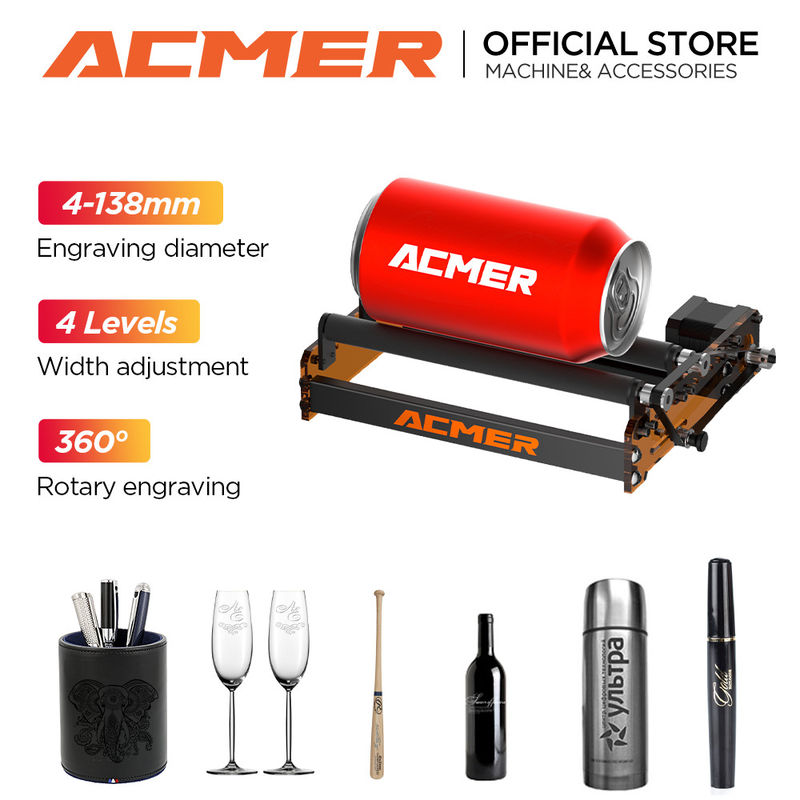 ACMER M2 Laser Rotary Roller Supports Gravure Oggetti cilindrici Bottiglie di vetro Vetri a fusto