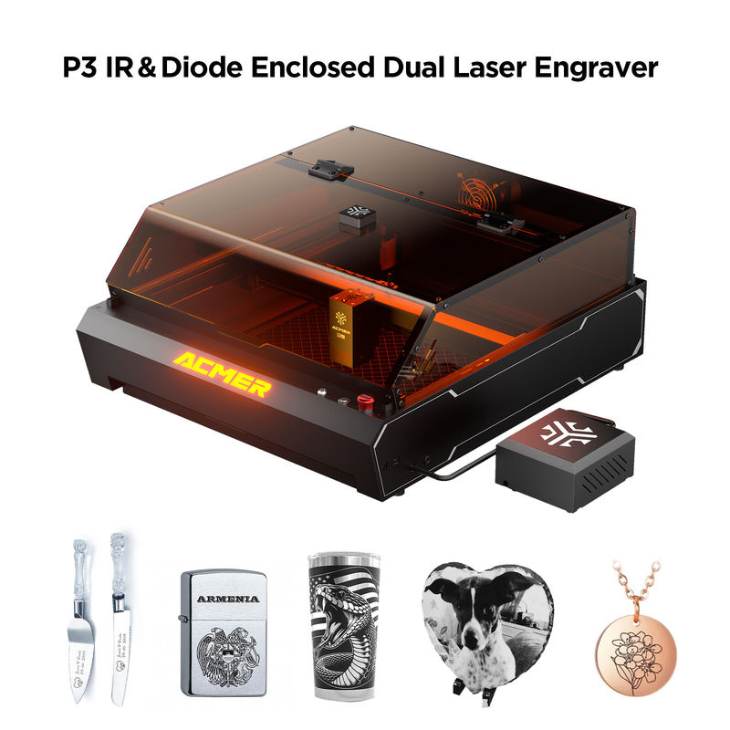 ACMER P3 96W CNC Laser Engraver Fusoliera a profilo in alluminio ad alta velocità 10000mw Diodo Laser Metodo di comunicazione USB/APP/TF